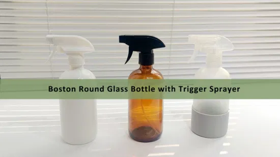 500 мл, 16 унций, круглая прозрачная стеклянная распылительная бутылка для мытья рук в Бостоне с триггерным распылителем